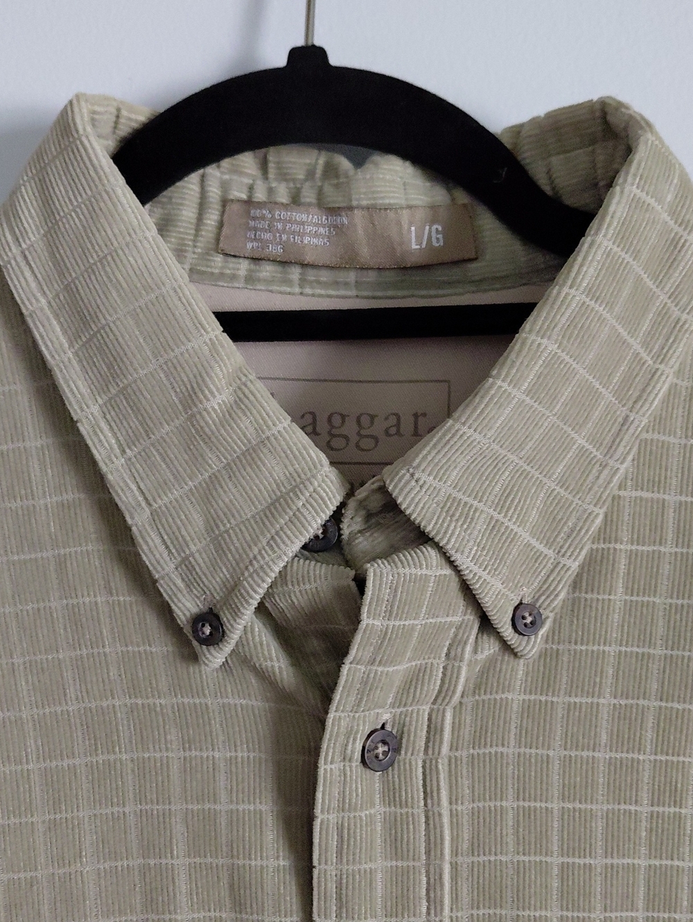 Haggar Khaki Corduroy Square Long Sleeve Button Down Shirt Shacket Cotton Large